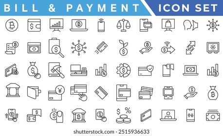 Ícone de pagamento definido. Cobrança de pagamentos comerciais e financeiros com dinheiro, banco, cartão de crédito, câmbio, dinheiro e símbolo de transação.