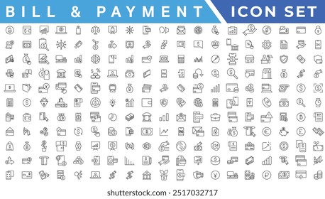 Payment icon set. Business and finance payment collection with money, banking, credit card, exchange, cash and transaction symbol.