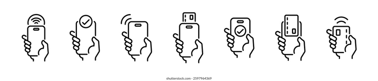 Payment icon set. Cashless payment thin line style icons
