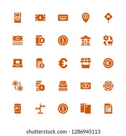 payment icon set. Collection of 25 filled payment icons included Invoice, Cards, Coin, Sign, Money, Coins, Currency, Euro, Store, Shopping online, Commerce, Bank, Dollar coins