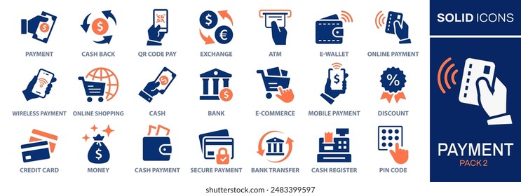 Payment icon set. Collection of exchange, online wallet, money, credit card and more. Vector illustration. Easily changes to any color.