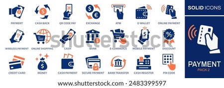 Payment icon set. Collection of exchange, online wallet, money, credit card and more. Vector illustration. Easily changes to any color.