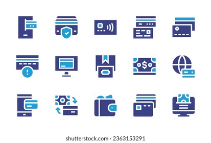 Payment icon set. Duotone color. Vector illustration. Containing online payment, secure, contactless, credit card, payment, method, card, cash on delivery, cash, wallet.