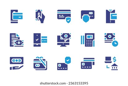 Payment icon set. Duotone color. Vector illustration. Containing secure, card, payment, online payment, give money, gift card, protection, credit card.