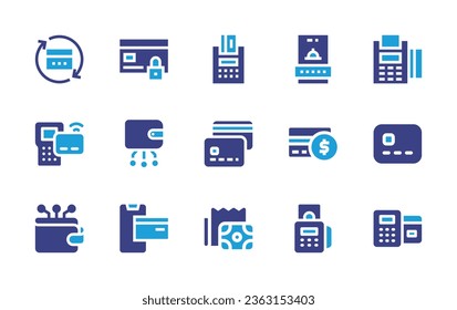 Payment icon set. Duotone color. Vector illustration. Containing payment, card payment, cash payment, ewallet, credit card, contactless, digital wallet, food.