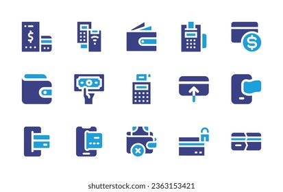 Payment icon set. Duotone color. Vector illustration. Containing income, payment, money transfer, online shopping, contactless, dataphone, wallet, cash, online payment, credit card, no money.