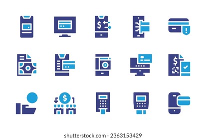 Payment icon set. Duotone color. Vector illustration. Containing online payment, secure, payment, mobile, money transfer, smartphone, dataphone, atm.