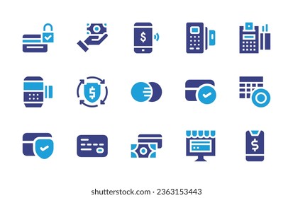Payment icon set. Duotone color. Vector illustration. Containing method, secure, mobile, system, payment security, card, payment terminal, check.