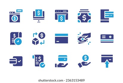 Payment icon set. Duotone color. Vector illustration. Containing credit card, income, payment, exchange, bill, money, insert, online payment, browser.