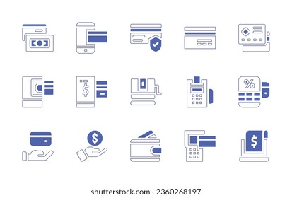 Payment icon set. Duotone style line stroke and bold. Vector illustration. Containing method, mobile, credit card, income, payment, online, poker chip, wallet, dataphone.