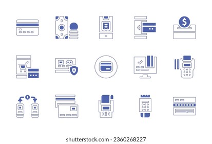 Payment icon set. Duotone style line stroke and bold. Vector illustration. Containing online payment, payment method, credit card, money, donate, payment terminal, online shopping, money transfer.
