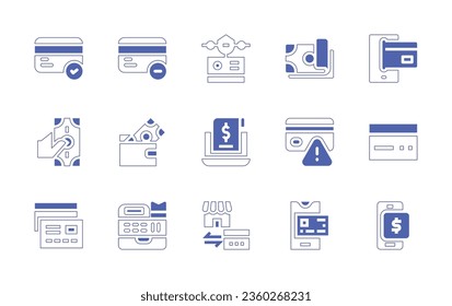 Payment icon set. Duotone style line stroke and bold. Vector illustration. Containing payment, online, receipt, credit card, credit card, mobile, pay day, wallet, card, cash.