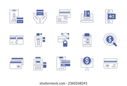 Payment icon set. Duotone style line stroke and bold. Vector illustration. Containing credit card, online banking, mobile banking, payment security, payment method, online payment, pos, pay per click.