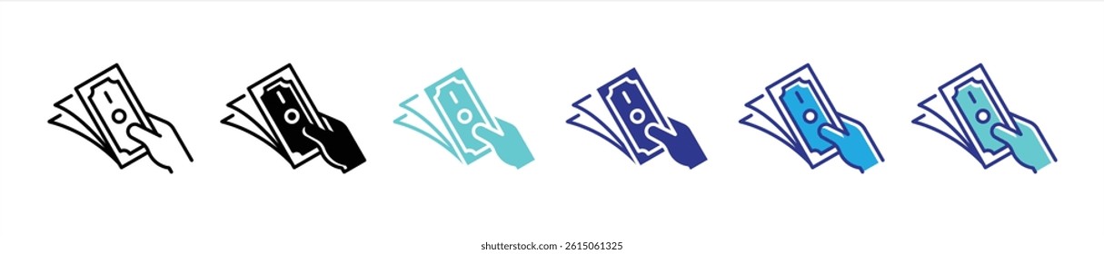 payment icon set. hand holding money, payment with money icon with different color style for your app and web. vector illustration