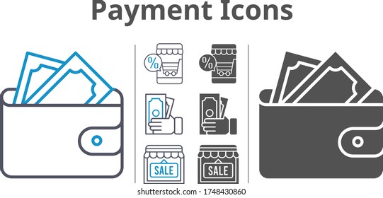 payment icon set included online shop, wallet, shop, money icons