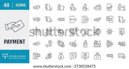 Payment icon set. Includes money, banking, transaction, exchange, cash and more. Vector Illustration with editable strokes