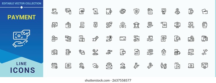 Payment icon set. Isolated icons. Editable vector. Pixel perfect. Account icon set. Containing credit, financial, account, exchange, currency and more.