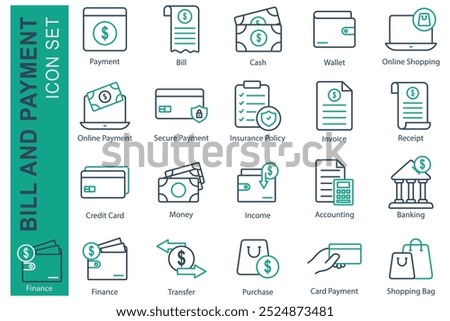 Payment icon set. line icon style. icon related to bill and payment. payment, bill, bash, wallet, and more. business element vector illustration