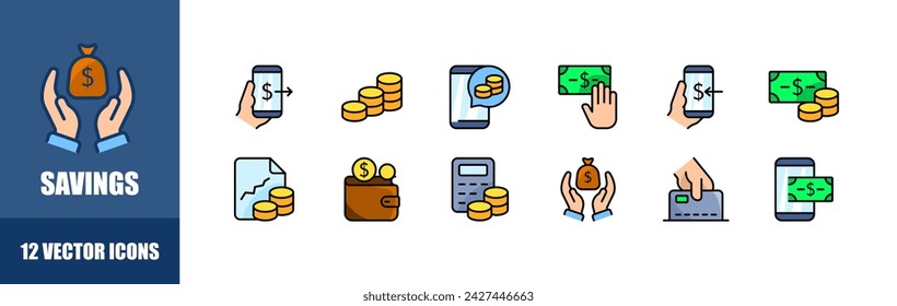 Payment icon set. Saving icons. Flat style. Vector icons