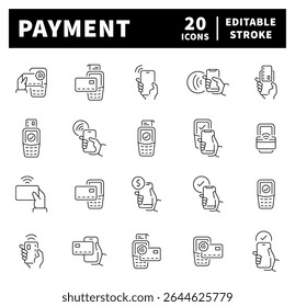 Payment icon set. Payment thin line style icons. Payment type line icons. Pay thin line icons. Editable stroke