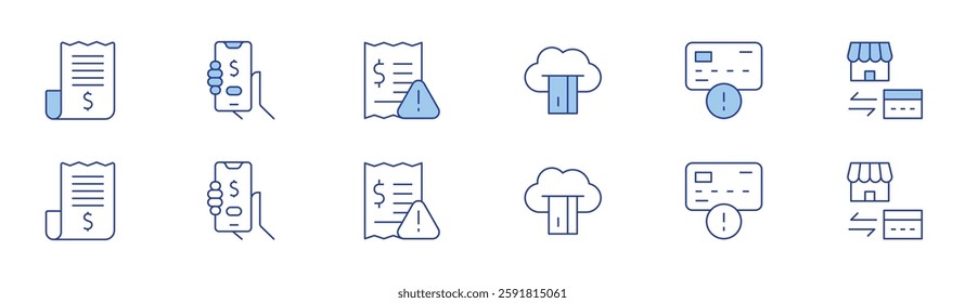 Payment icon set in two styles, Duotone and Thin Line style. Editable stroke. bill, cloud banking, credit card, credit card payment, payment, ticket.