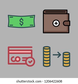 payment icon set. vector set about coin stack, wallet, credit card and money icons set.