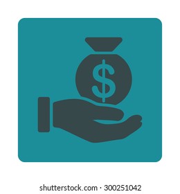 Payment icon. This flat rounded square button uses soft blue colors and isolated on a white background.