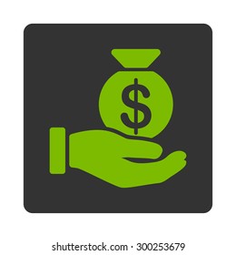 Payment icon. This flat rounded square button uses eco green and gray colors and isolated on a white background.