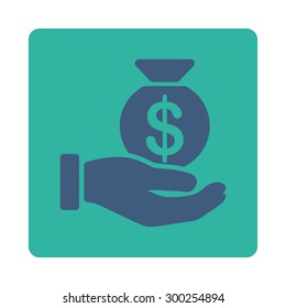 Payment icon. This flat rounded square button uses cobalt and cyan colors and isolated on a white background.