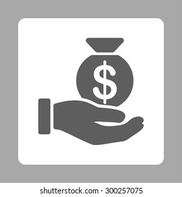 Payment icon. This flat rounded square button uses dark gray and white colors and isolated on a silver background.