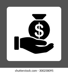 Payment icon. This flat rounded square button uses black and white colors and isolated on a gray background.