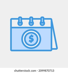 Ilustración vectorial de icono de pago en azul sobre calendario y fecha, uso para presentación de aplicación móvil del sitio web