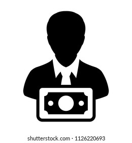 Payment icon vector male user person profile avatar with money symbol in flat color glyph pictogram illustration