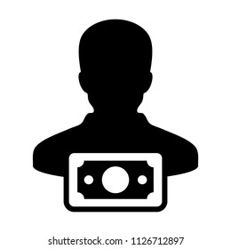 Payment icon vector male user person profile avatar with money symbol in flat color glyph pictogram illustration