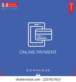 ONLİNE PAYMENT icon vector on blue background. Simple, isolated, flat icons, icons, apps, logos, website design or mobile apps for business marketing management,
UI UX design Editable stroke. EPS10