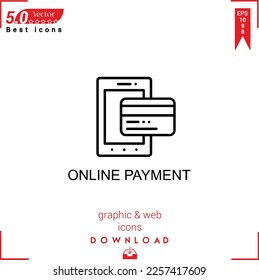 ONLİNE PAYMENT icon vector on white background. Simple, isolated, flat icons, icons, apps, logos, website design or mobile apps for business marketing management,
UI UX design Editable stroke. EPS10
