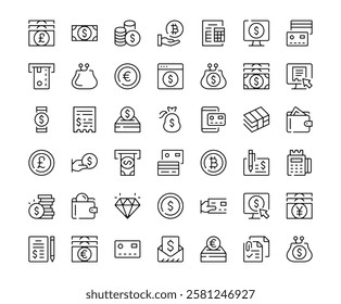 Payment icons. Outline symbols collection. Premium vector line icons set