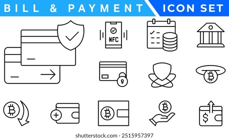 Iconos de pago. Conjunto de iconos de concepto de pago. Pago en línea. Opciones de pago. Colección de icono de pago.