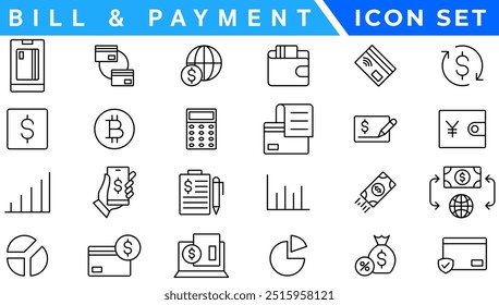 Iconos de pago. Conjunto de iconos de concepto de pago. Pago en línea. Opciones de pago. Colección de icono de pago.