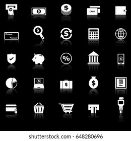 Payment icons with reflect on black background, stock vector