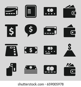 Payment icons set. set of 16 payment filled icons such as credit card, atm, wallet, wallet, card, dollar, money, dollar sign in cloud
