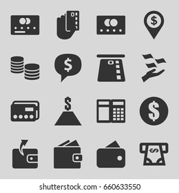 Payment icons set. set of 16 payment filled icons such as credit card, wallet, money on hand, atm money withdraw, dollar, dollar location, money, wallet, dollar sign in cloud