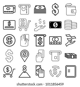 Payment icons. set of 25 editable outline payment icons such as money dollar, credit card, atm, dollar, money on hand