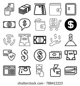 Payment icons. set of 25 editable outline payment icons such as dollar coin, atm, atm money withdraw, wallet, money, dollar, card protection