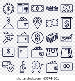 Payment icons set. set of 25 payment outline icons such as credit card, atm, money, atm money withdraw, payment, dollar, wallet, wallet, card protection, crown