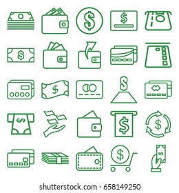 Payment icons set. set of 25 payment outline icons such as wallet, money, credit card, atm money withdraw, payment, dollar, wallet, card