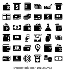 Payment icons. set of 36 editable filled payment icons such as atm, wallet, money, credit card, wallet, money, dollar card, atm, dollar, dollar location