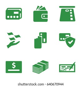 Payment icons set. set of 9 payment filled icons such as money on hand, wallet, money, credit card, 