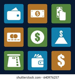 Payment icons set. set of 9 payment filled icons such as credit card, wallet, money dollar, dollar, money, wallet, cash payment