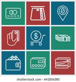Payment icons set. set of 9 payment outline icons such as credit card, dollar, card, money, wallet